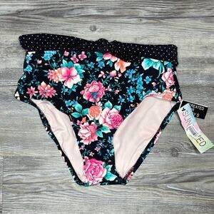 Sundazed Women's Black Multi Floral Morgan High Waist Bikini Swim Bottoms sz XS